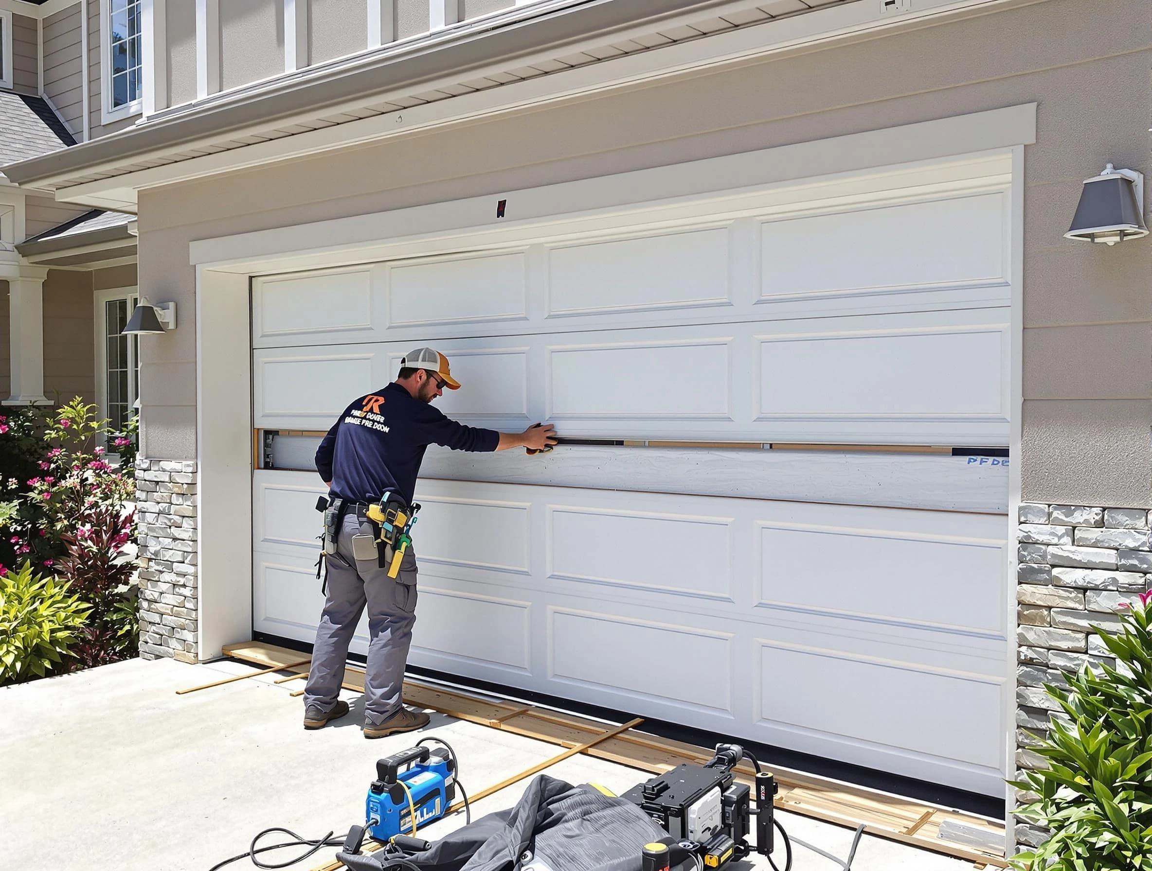 Duluth Garage Door Repair team performing complete garage door replacement at Duluth residence