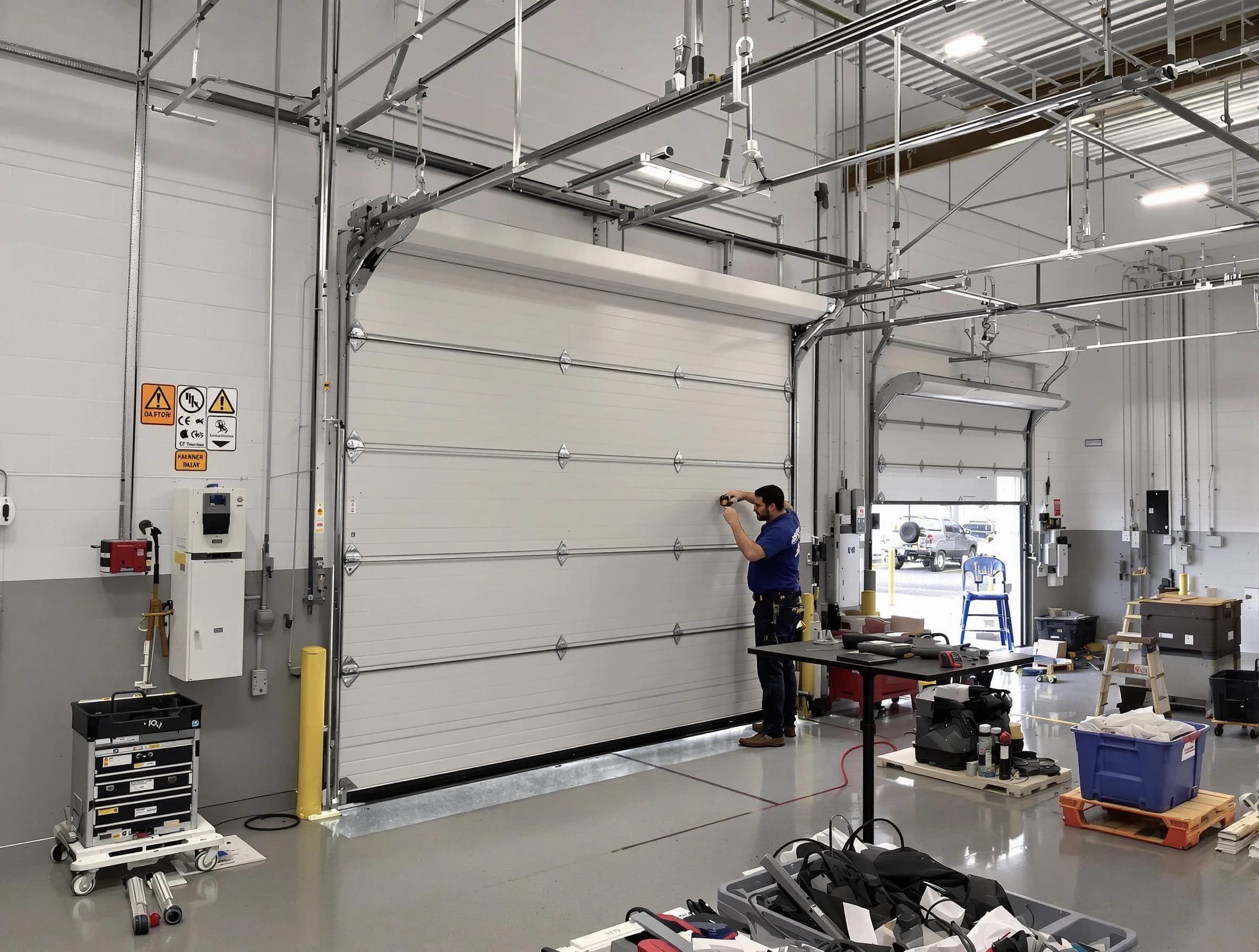 Commercial garage door repair being performed by Duluth Garage Door Repair expert in Duluth