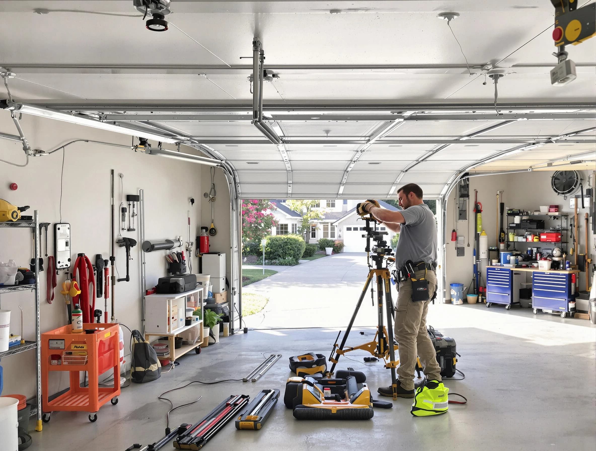 Duluth Garage Door Repair specialist performing laser-guided track alignment in Duluth